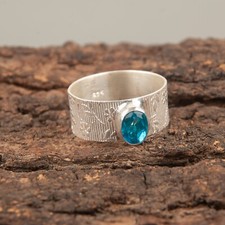 Blue Topaz Gemstone 925 Sterling Silver Ring Handmade Jewelry Ring Gift For