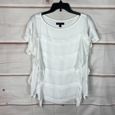 Banana Republic Top Womens M Flutter Sleeve Ruffle Boat Neck Blouse White Solid