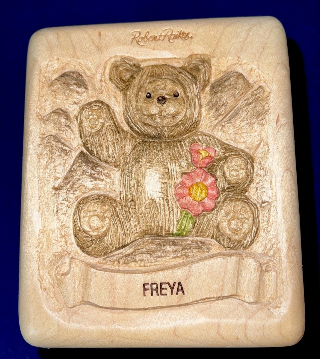 RARE Vintage Robert Raikes Bear in Signed Hand Carved Wooden Box