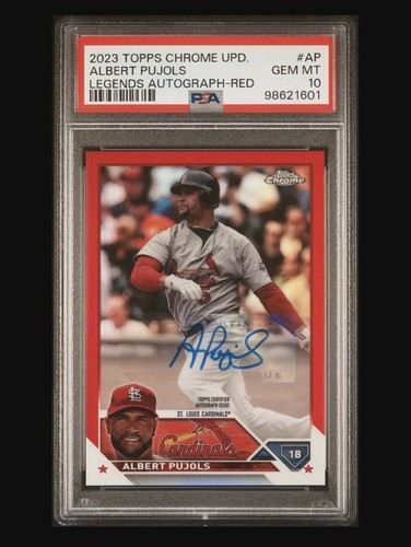 TOPPS 2023 CHROME UPDATE ALBERT PUJOLS RED AUTO /5 CLA-AP PSA 10