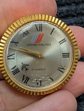 Vintage Gold Tone United Airlines 17 Jewel Wrist Watch, no band