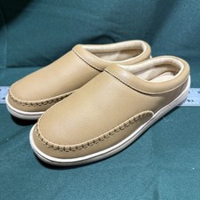 My Pillow Women's Slippers Leather Hard Sole Slip On Size 9 Tan-Ships free 