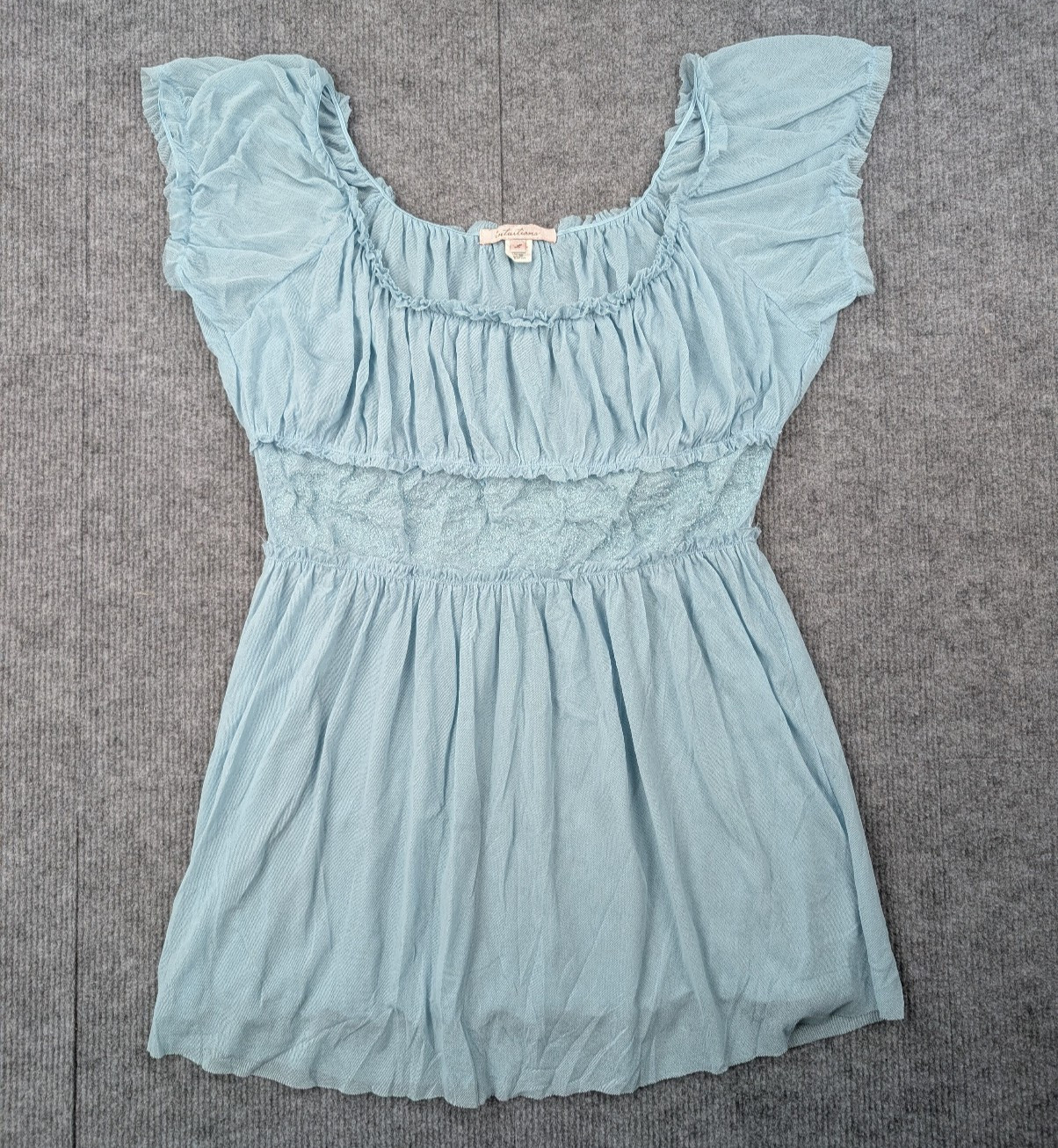 Vintage Babydoll Top Women Large Milkmaid Prairie Sheer Y2K Blue Whimsical Fairy