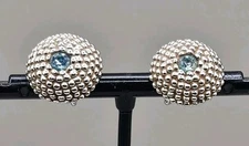 Vintage Domed Clip-On Costume Earrings in Silver Tone.