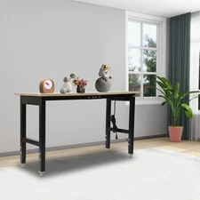 110V 48*20 in Wood Color& Black Freestanding Adjustable Workbench W/ Power Strip