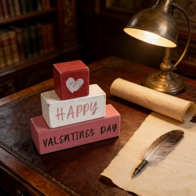 Wooden Valentine Heart Block Sign Wedding Table Decor