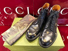 Authentic Men’s Gucci Leather Boots W/Gold Embroidered Bees and Stars Size 8.5