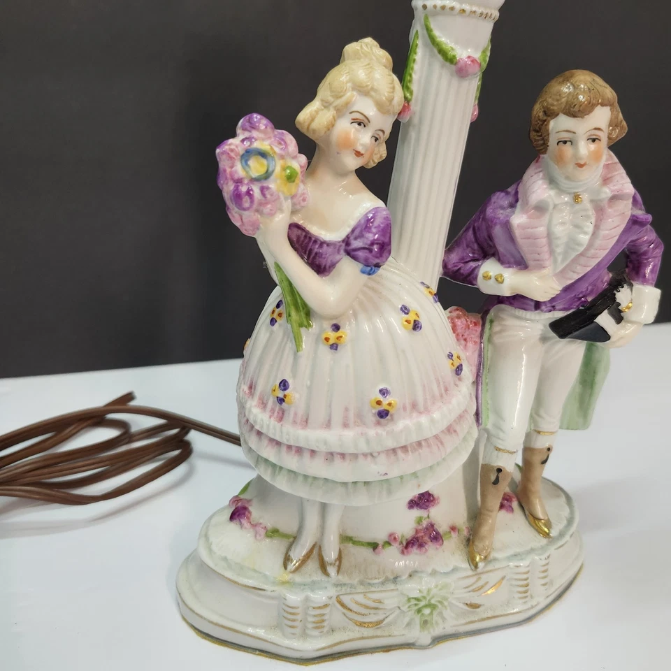German Porcelain Figural Table Lamp Courting Couple Hand Painted Germany 16771 - Image 4 of 4