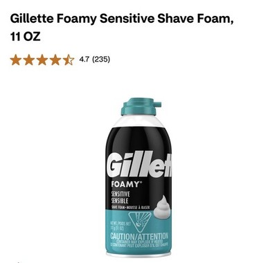 Gillette Foamy Sensitive Shave Foam Men, 11oz