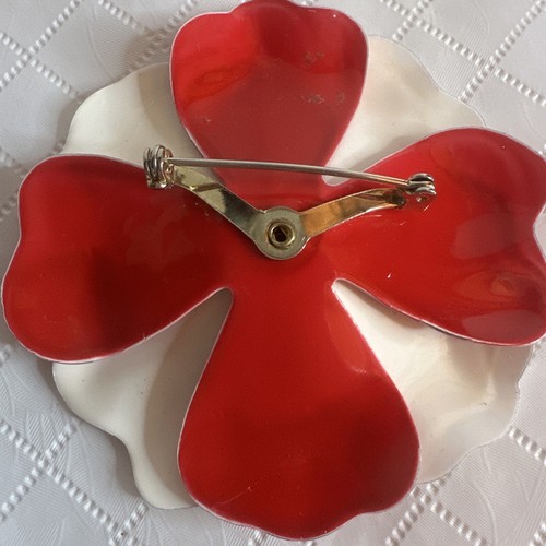 Vintage Red & White Enamel Layered Flower Power Pin Brooch 2.75” Read - Picture 5 of 13