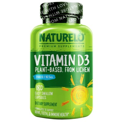 2 X NATURELO, Vitamin D3, Plant-Based from Lichen, 62.5 mcg (2,500 IU), 180 Easy