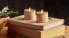 NWT Luminara Pottery Barn Real Birch Wrapped Flameless Tea Lights Set of 2