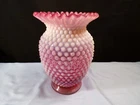 Fenton Cranberry Opalescent Hobnail Glass Vase 8" Tall