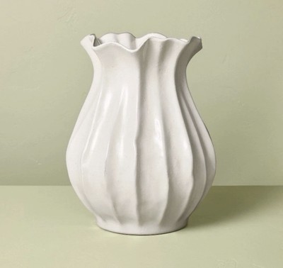 9  Pleated Ceramic Vase Hearth and Hand. NEW. Flowers NOT included. Cream color
