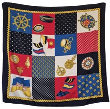 Vintage Nautical Scarf Nautical Instruments Flags Stars Vibrant Colors Square