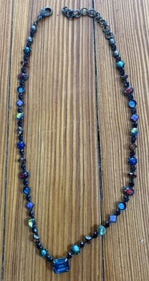 GORGEOUS Sorrelli signed Multicolor Crystal Station Necklace Antique brass