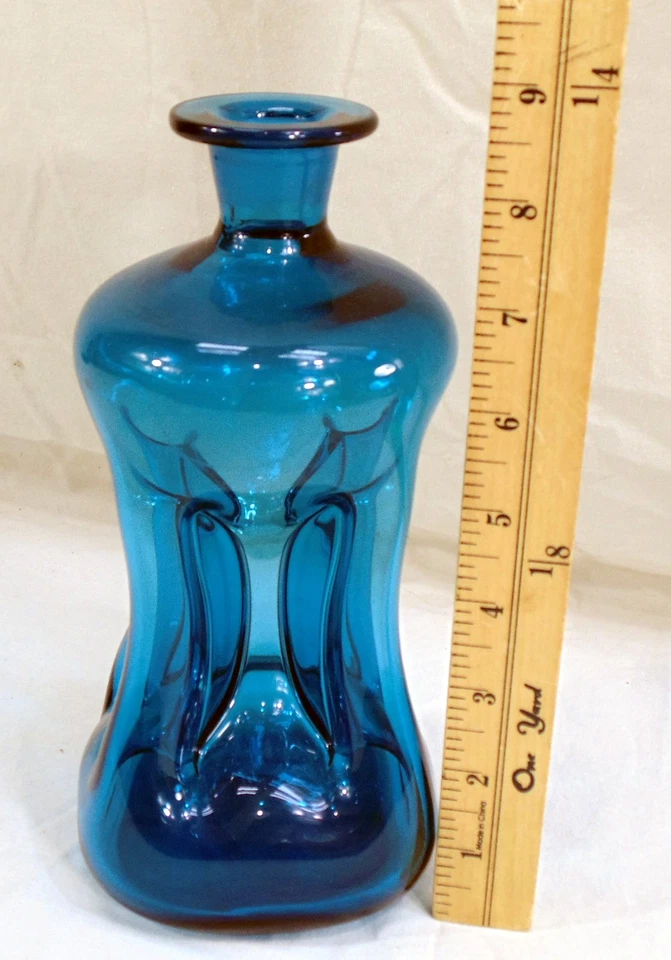 Jarrón jarra pellizcado vintage Kastrup Holmegaard KLUK KLUK azul MCM Foto 4 de 4