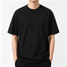 Men Solid Black Crew Neck Short Sleeve Casual...