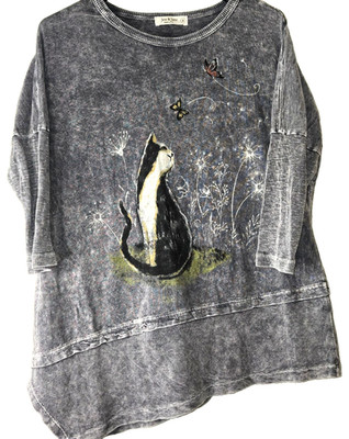 Jess & Jane Tunic Top Small Mineral Washed Cat Asymmetrical Boho Artsy Lagen