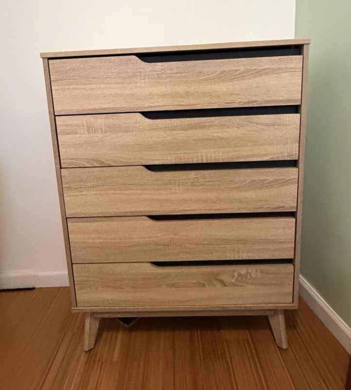 Light Wood 5-Drawer Chest of Drawers, Brown Solid Wood Freestanding
