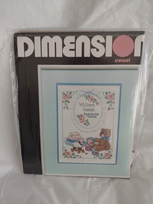 Dimension Crewel Baby Gift Birth Record 12x15 With Mat