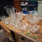 Vintage Anchor Hocking Star of David.  8 JUICE GLASSES Pitcher 11in 5in  bowls