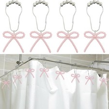 12 Pcs Pink Bow Shower Curtain Hooks, Decorative Shower Curtain Rings Rust