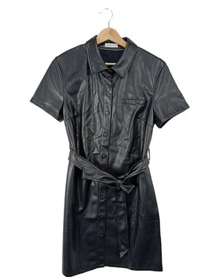 CACHE & CACHE Kunstlederkleid Damen Kleid Gr. DE 40 schwarz Casual-Look