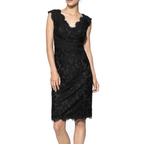 Tadashi Shoji Size 16 Black Lace Overlay Evening Cocktail Sheath Dress