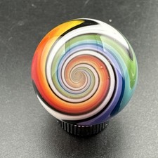 Contemporary Handmade Art Glass Marble 1.01" Colorful Swirl, Vivid  Black White