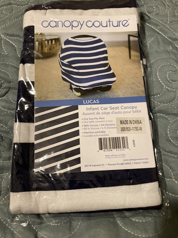 Baby's navy & white striped carseat or stroller cover/nursing mother's cover