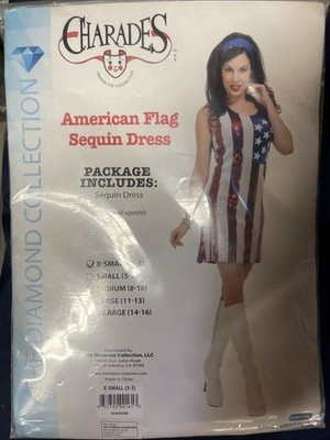 AMERICAN FLAG Sequin Dress Womens Halloween Costume SIZE X-SMALL 3-5 New