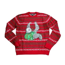 33 Degrees Sloth Ugly Christmas Holiday Sweater Fuzzy Red Small 100% Cotton Soft