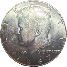 1967 Kennedy Silver Half Dollar About Uncirculated 40% Silver - No Mint Mark 26D