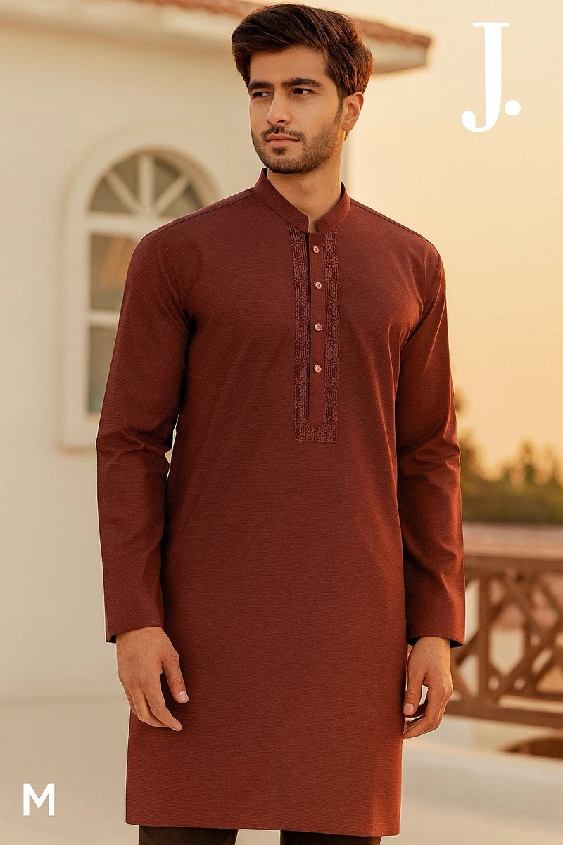 Herren Shalwar Kameez Anzug Pakistanisch/indisch - Schwarz, Bestickt, Für Eid & Feiern