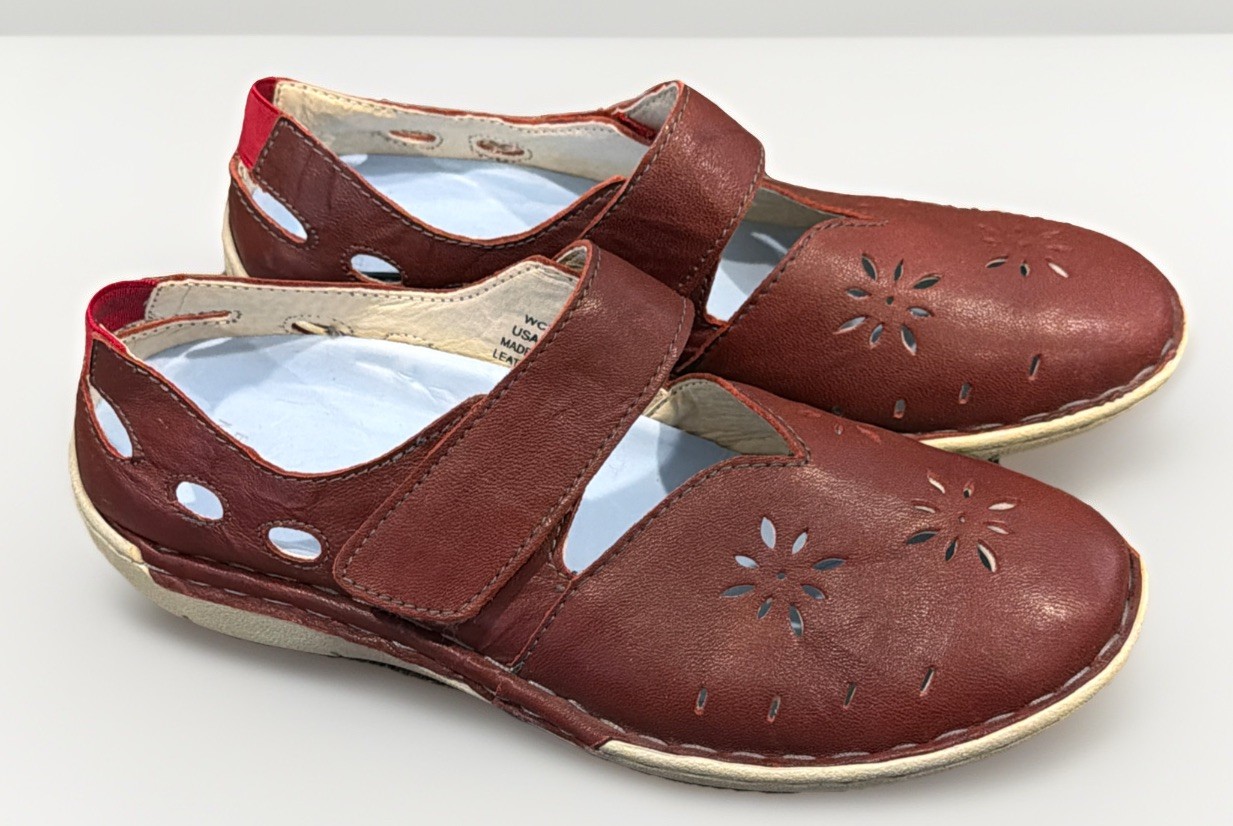 Profoot Women’s Size 9 Brown Leather Mary Jane Comfort Shoes Floral Cutout