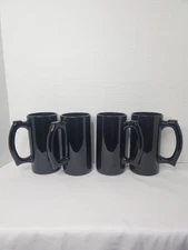 Vintage Black Onyx Glass Beer Mug Barware Glass Cup Stein Tankard Coffee Mug Set