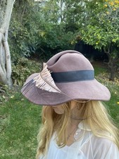 Fabulous Vintage Adolfo II Felt Feather Hat Brown Excello Deep Fold