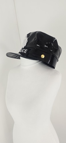 Black PVC Police Hat Dressing Up Adult - Picture 2 of 5