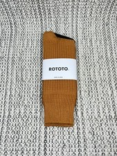 ROTOTO Waffle Crew Socks, Size L, 27cm-29cm, Yellow Knitted Cotton Japan
