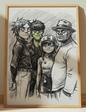 GORILLAZ DRAWING PRINT GROUP PORTRAIT SKETCH 8" x 10"  GORILLAZ WALL ART