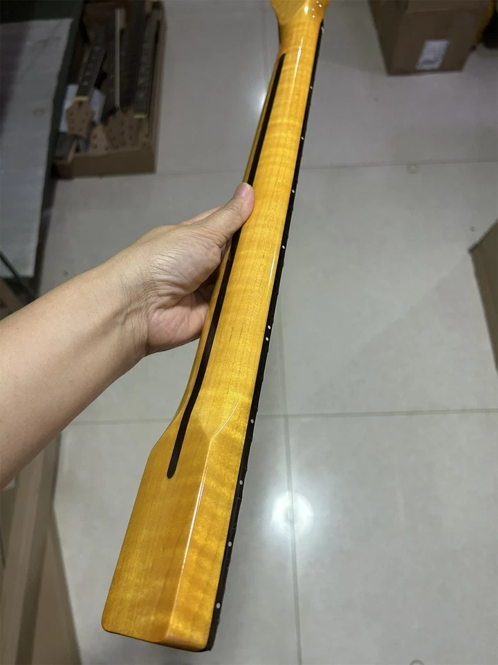 Stainless 21 Fret Flame Maple Electric Guitar Neck Rosewood for DIY Fender Tele - Image 2 of 4