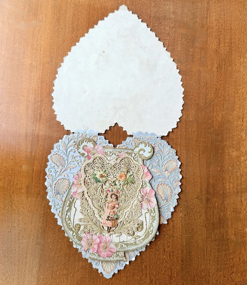 Antique Victorian Valentine Paper Lace Sweetheart Pop Up Embossed Card 8" x 8" - Image 4 of 4