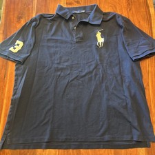 Polo Ralph Lauren Big Pony Polo Shirt Navy Blue 2XB Custom Fit 3 Patch Cotton