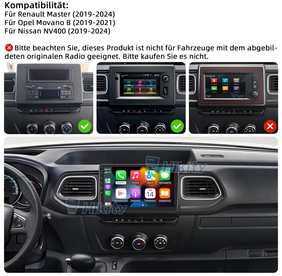 CarPlay 4+64G Android15 Radio Navi für Renault Master Opel Movano B Nissan NV400 - Bild 2 von 4