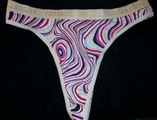 Vintage Victorias Secret Swirl Cotton Signature Waistband Thong Panties L Y2K