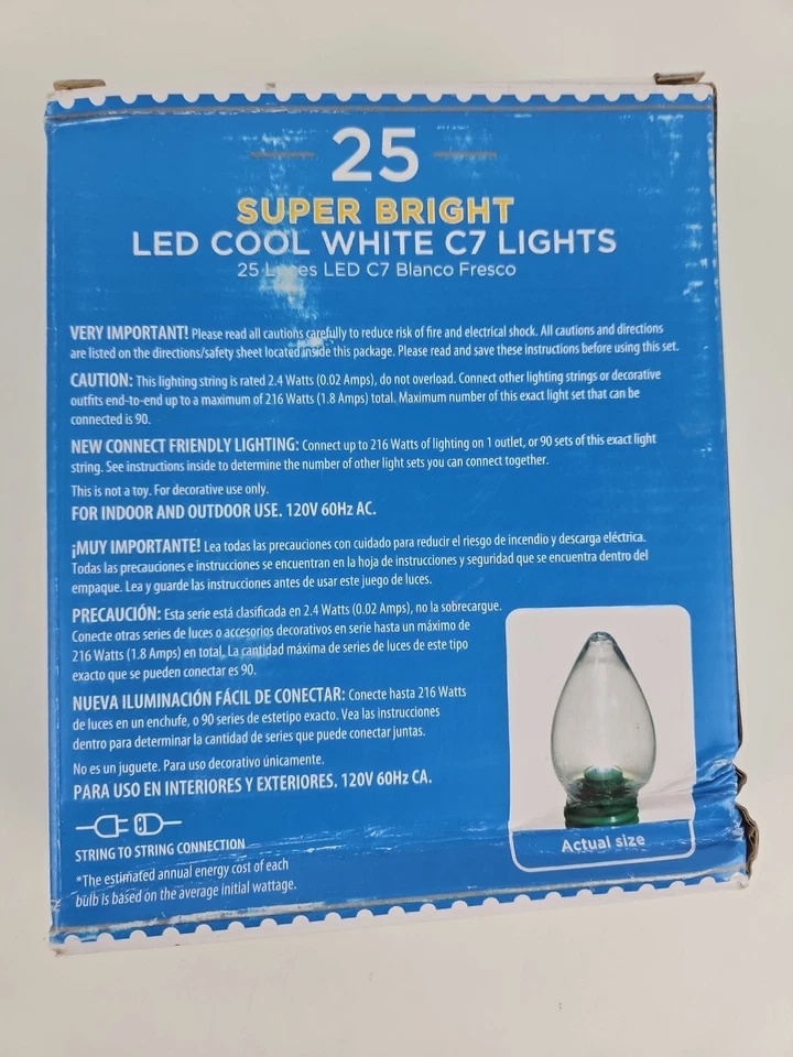 Holiday Time 25 Cool White C7 LED String Lights Green Wire Christmas Wedding NEW - Image 4 of 4