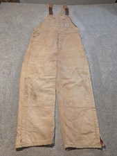 Carhartt Overalls Mens 44x31 R03 BRN Insulated Double Knee Bib Suspenders Bibs