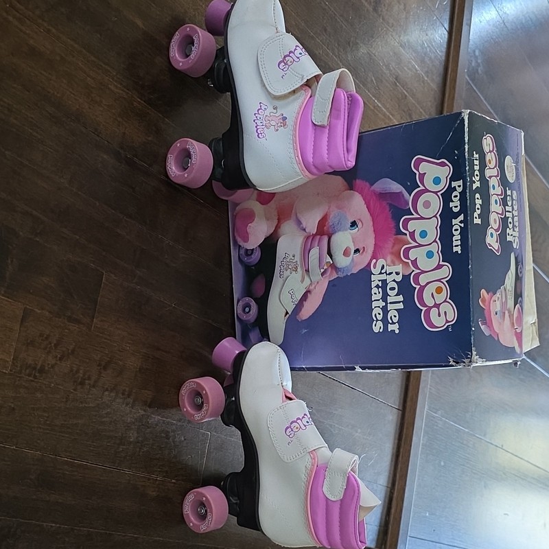 Vintage 1986 Popples Girls Youth Roller Skates Size 12 Pink/White