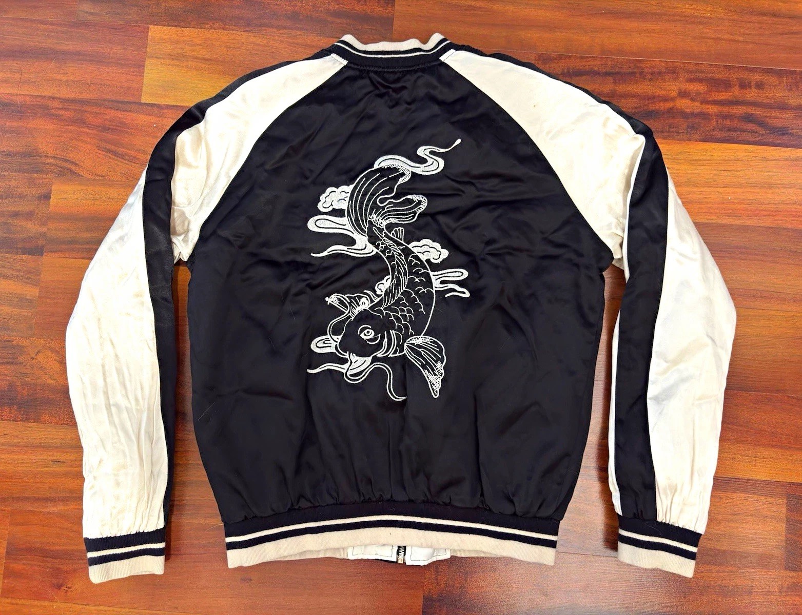 Topman Koi Fish Embroidered Sukajan Bomber Jacket Mens M Black White - second product detail image